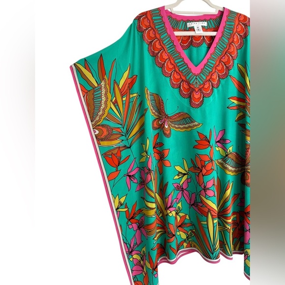 Trina Turk Silk Theodora Caftan Tunic Dress Butterfly Beach Coverup Size XS/S - Picture 5 of 6